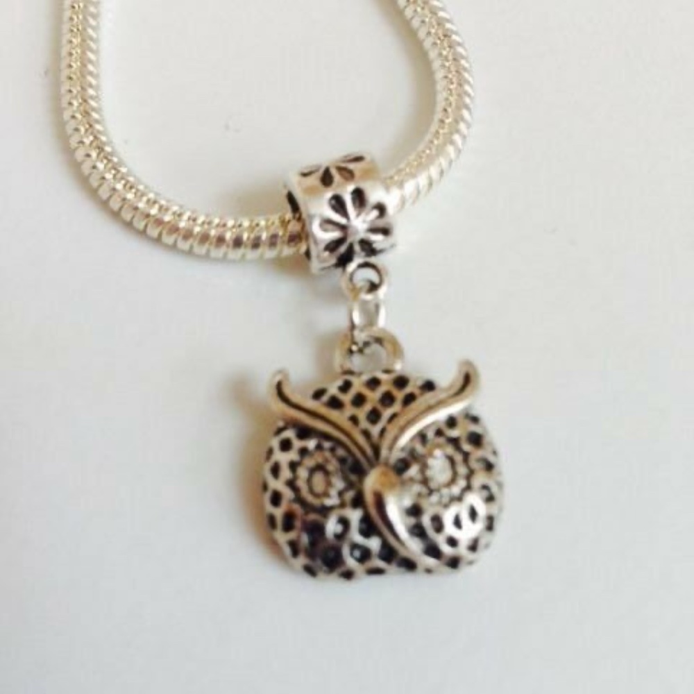 OWL Sterling Silver Plated Dangling Charm Bead For European Style Charm Bracelet